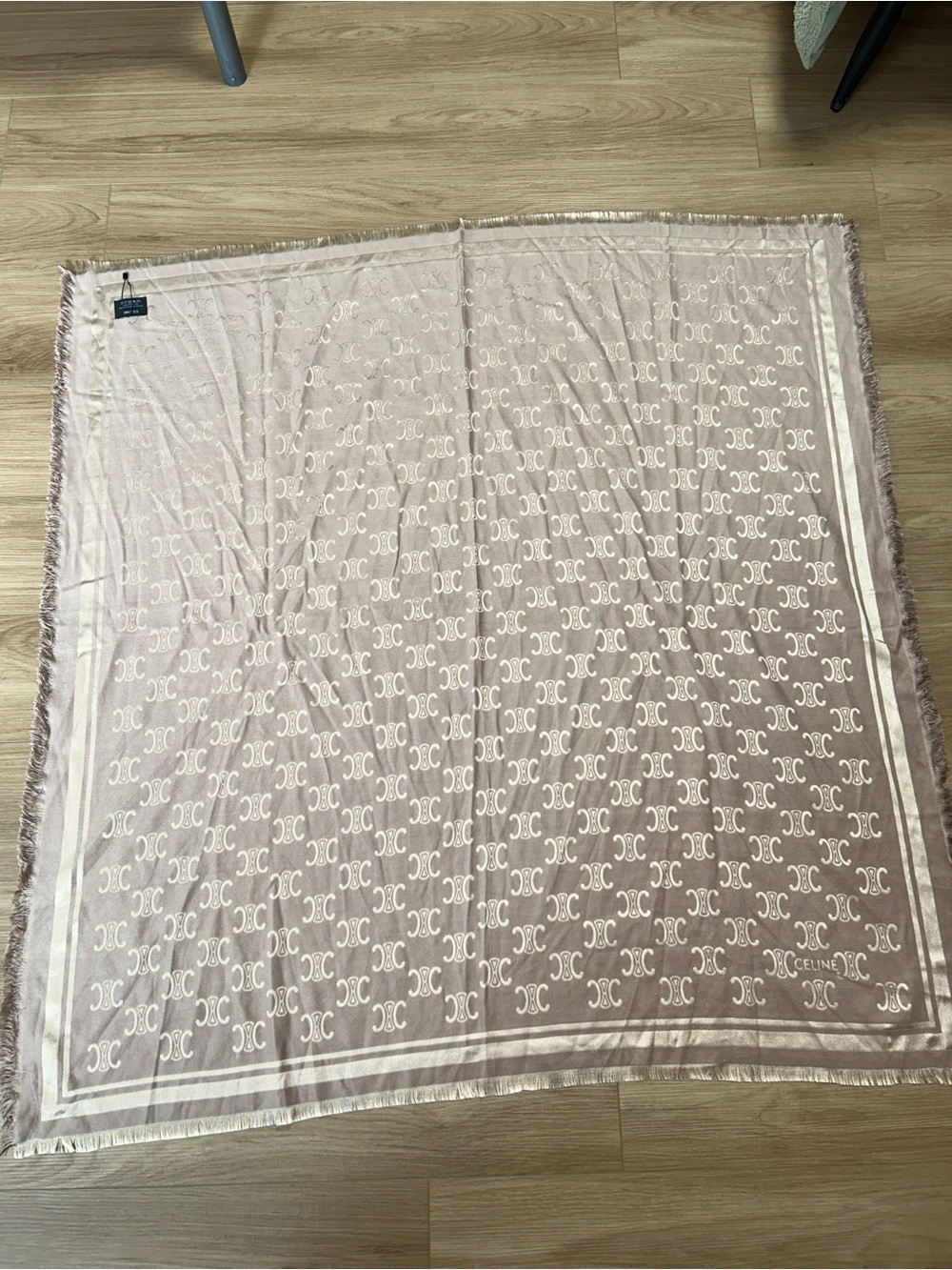 Celine Cream and Taupe Monogram Throw - Picture 2 of 3